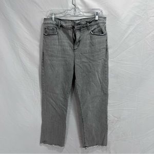 LOFT Destructed High Rise Straight Crop Jeans in Staple Grey Wash